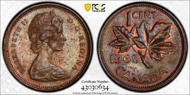 1965 1C Type 3, Lg Beads, Bl 5 MS62BN