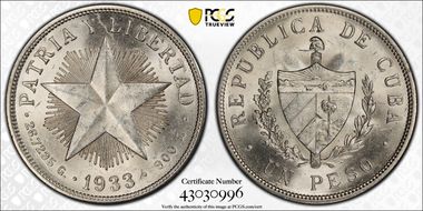 1933 Peso KM-15.2  Ag MS63