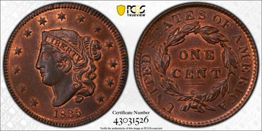 1835 1C Small 8, Stars MS65+ RB