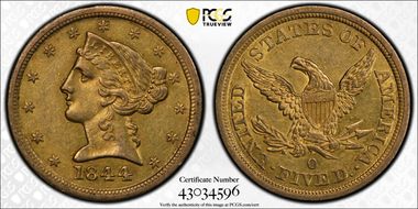 1844-O $5 AU53