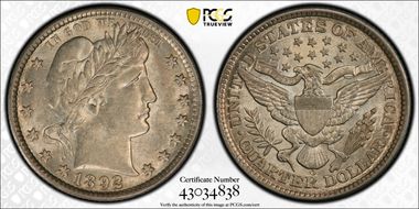 1892-O 25C Clashed Dies FS-901 AU58