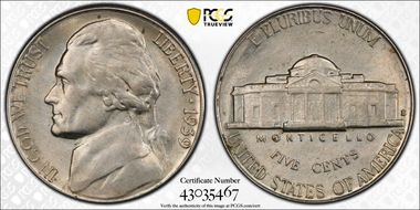 1939-S 5C Reverse of 1938 AU58