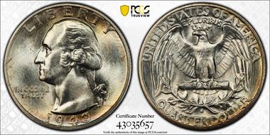 1943-S 25C Medium S FS-502 MS65