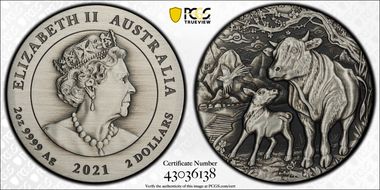 2021-P $2 Year of the Ox 2oz Ag  Antique Finish SP69