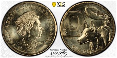2021 $1 D- Dingo Great Aussie Coin Hunt MS65