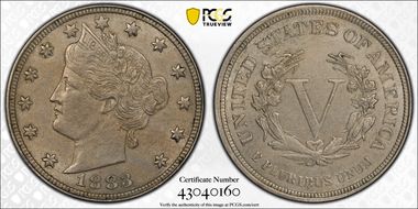 1883 5C No CENTS AU58