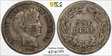 1916-S 10C Barber F15