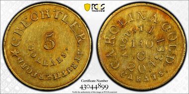 (1834-37) $5 C. Bechtler, Carolina Gold MS61