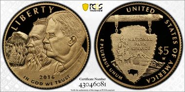 2016-W $5 100th Anniv. Nat'l Parks PR70DCAM