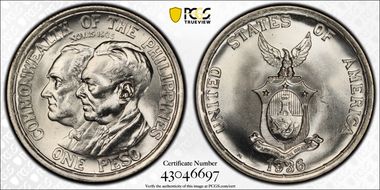 1936-M Peso Roosevelt-Quezon KM-177  Ag MS65