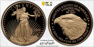 2021-W $5 Gold Eagle - Type 2 First Strike PR70DCAM