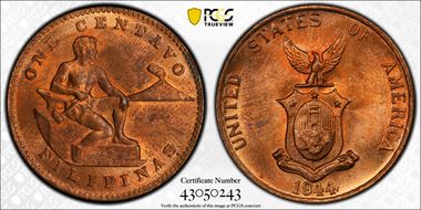 1944-S 1C KM-179 MS64RB