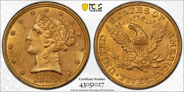 1889 $5 MS62