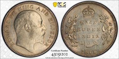 1906-B 1/2 Rup SW-7.60 AU58