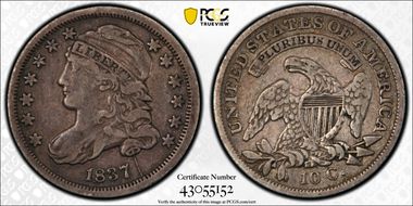 1837 10C Capped Bust VF30