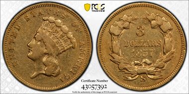 1857-S $3 VF30
