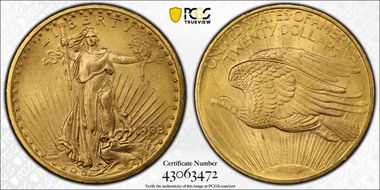 1908 $20 No Motto MS66