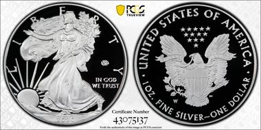 2020-W  $1 Silver Eagle - v75 Privy First Strike PR69DCAM