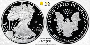 2020-W  $1 Silver Eagle - v75 Privy First Strike PR70DCAM
