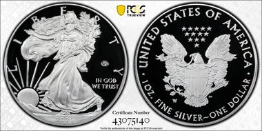 2020-W  $1 Silver Eagle - v75 Privy First Strike PR69DCAM