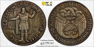 1930 5 Kr X-2 1000 Years Althing Ag Matte MS65