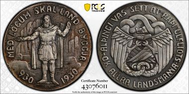 1930 5 Kr X-2 1000 Years Althing Ag Matte MS63