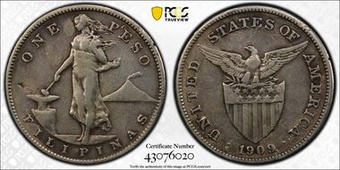 1909-S Peso KM-172  Ag N1