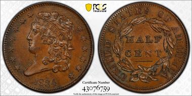 1834 1/2C MS63BN