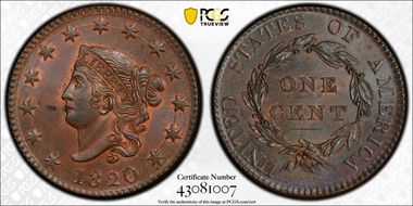 1820 1C Large Date MS64BN