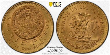 1921/10 20 Peso KM-478  Au MS63