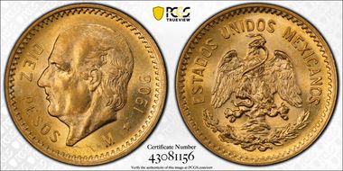 1906-M 10 Peso KM-473  Au MS63