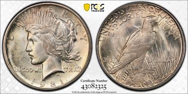 1921 $1 High Relief, Peace MS66