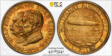 1929 Medal LZ127 Kaiser-510.4 Au Zeppelin/Eckener SP62