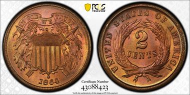 1864 2C Large Motto MS66+ RB