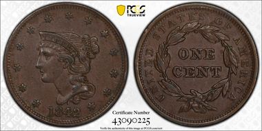 1842 1C Large Date AU55BN