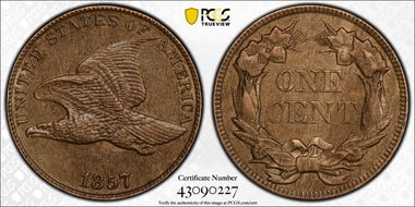 1857 1C Flying Eagle AU55