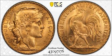 1908 20 Fr Gad-1064a F-535 Refrappe MS66