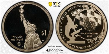 2019-S $1 American Innovation PA Polio Vaccine 1953 PR69DCAM