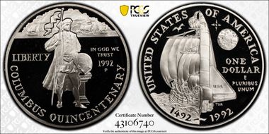 1992-P $1 Columbus PR69DCAM