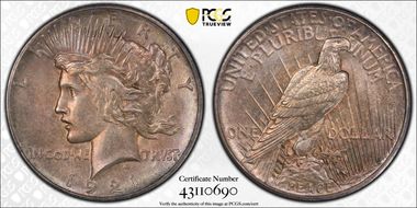 1921 $1 High Relief, Peace N1