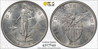1908-S Peso KM-172  Ag MS61