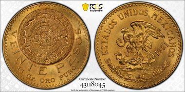 1921/11 20 Peso KM-478  Au MS64