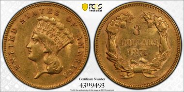 1874 $3 AU55