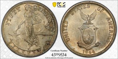 1944-S 50C KM-183  Ag MS65