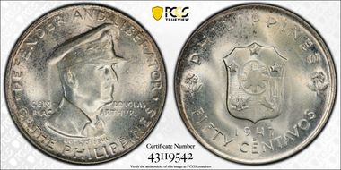 1947-S 50C Douglas MacArthur Allen-R1a  DDO MS66