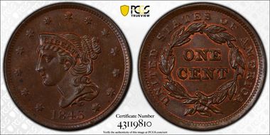 1843 1C Petite Head, Small Letters MS64BN