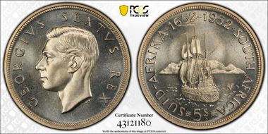 1952 5 Shil 300th Ann. of Capetown KM-41  Ag PR67