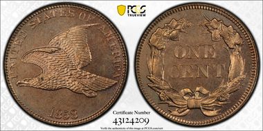 1858 1C Large Letters MS66