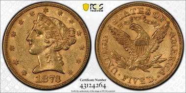 1873 $5 Closed 3 AU58