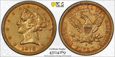 1878-S $5 AU55